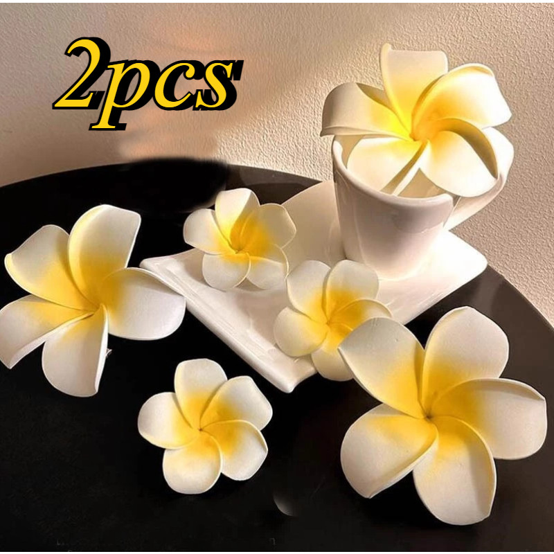 7cm 2pcs Beach and Seaside Artificial Head Flower Plumeria Hairpin Travel Vacation Headwear Hair Accessories