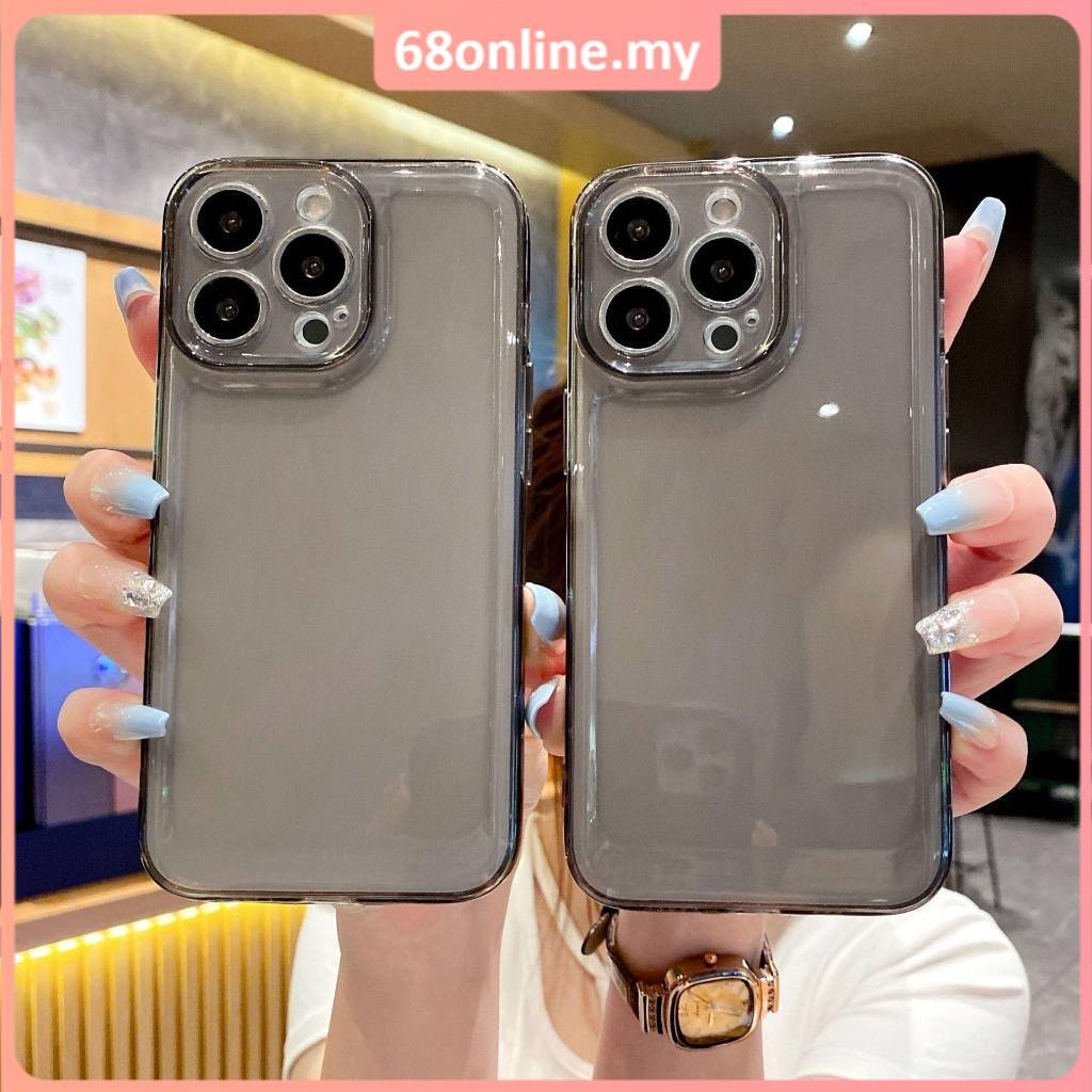 [Johor Seller] Clear Shockproof Phone Case Compatible for IPhone 15 11 13 14 12 xs Frame Lens Protector Transparent Dark