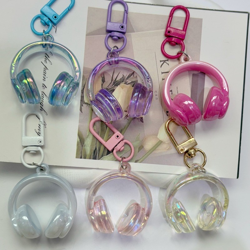 New Ins Sweet Cool 3D Earphones Keychain Colorful Earphones Creative Backpack Hanging Decoration Best Friend Pendant