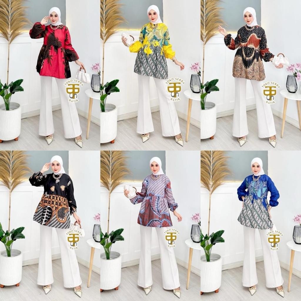 Durable Quality ATASAN BLOUSE BATIK LENGAN BALON UKURAN (M L XL XXL) WANITA - Image 2