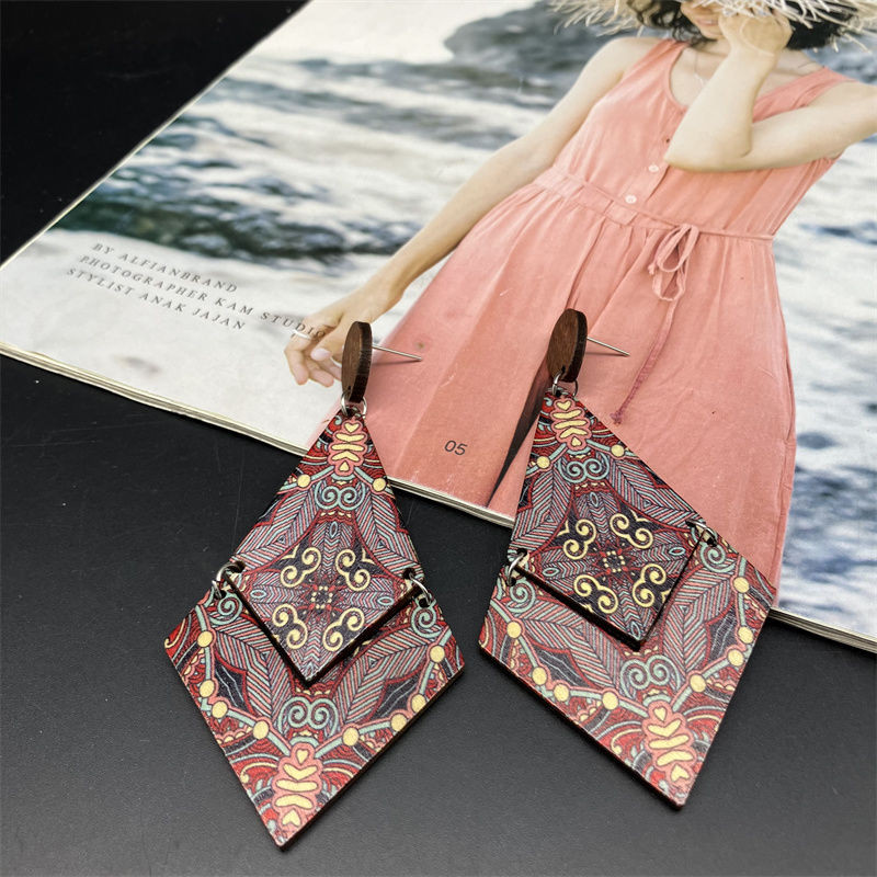 Retro Bohemian Wooden Earrings Unique Exaggerated Printed Earrings Vacation All-Match Classy Earrings Retro Bohemian Wooden Earrings Unique Exaggerated Printed Earrings Vacation All-Match Classy Earrings 6.10