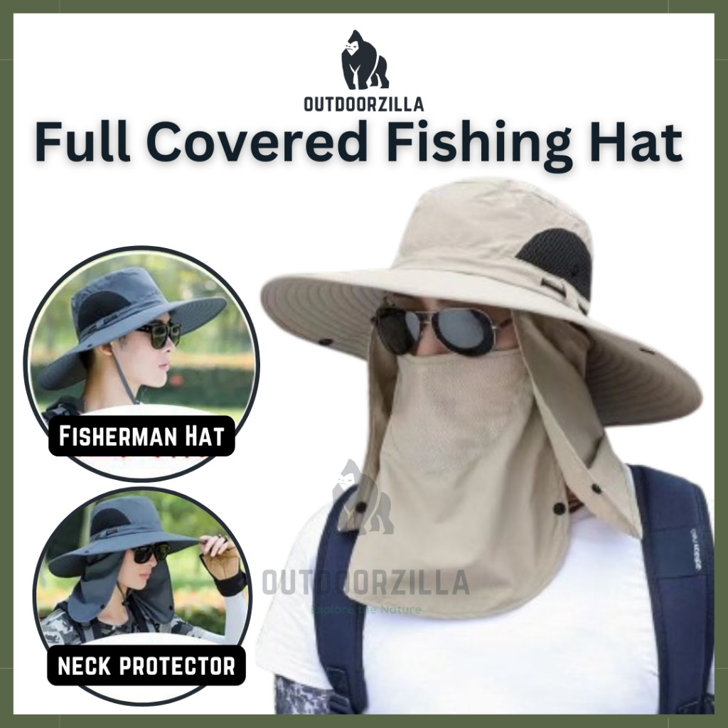 Fishing Hat Neck Flap Waterproof Full Face Cover Topi Penutup Anti Mosquito Ikan Topi MeMancing Nelayan UV protection