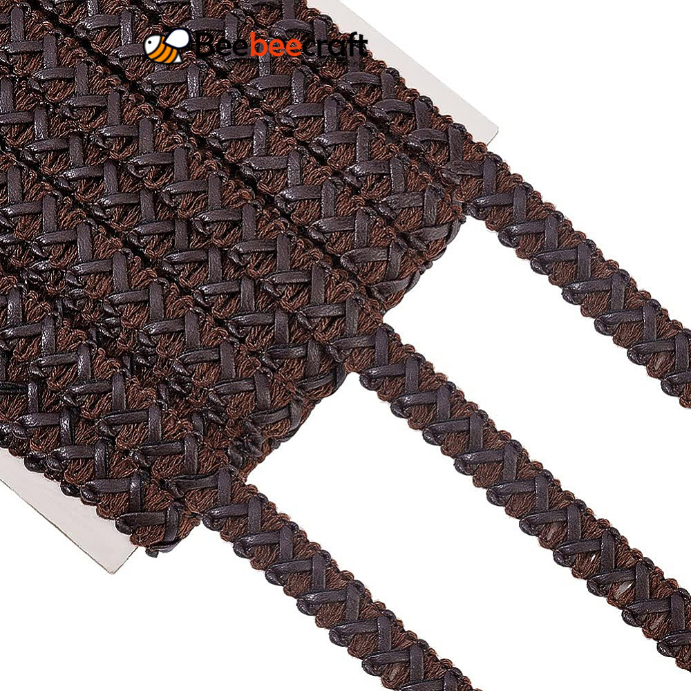 1card 15 yard Faux Leather Braid Trims Coconut Brown Flat Braid Strap Trim Lace Ribbon for Home Decor DIY Sewing Craft 1/2 inch(13mm) Wide