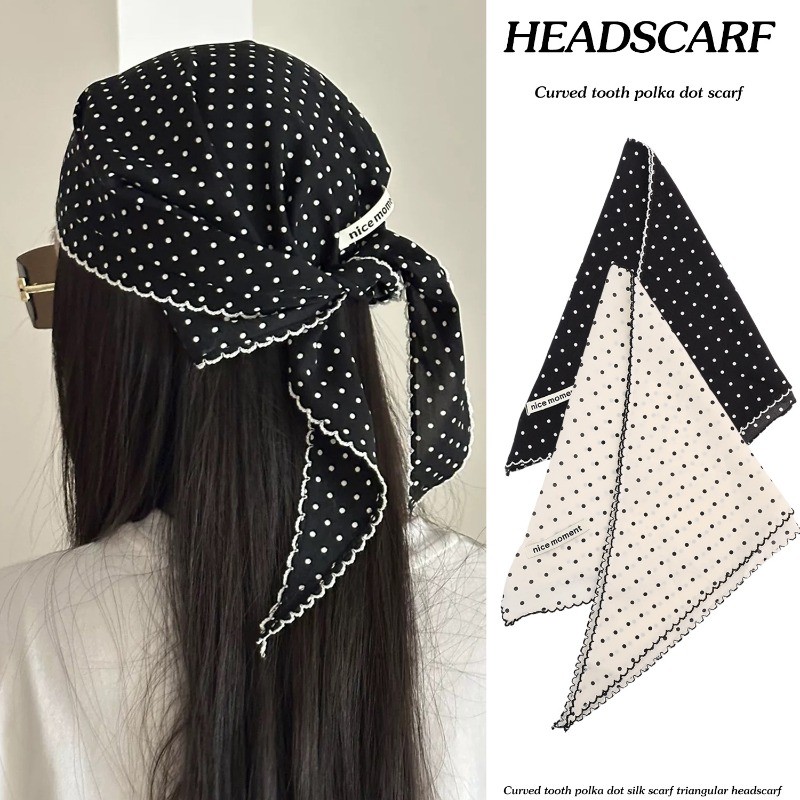 [3-5 Days Arrive]2Pcs Polka Dot Triangle Scarf Hijab Accessory | Premium Polyester Material with Unique Arc-Edging, All-Season Lightweight Design