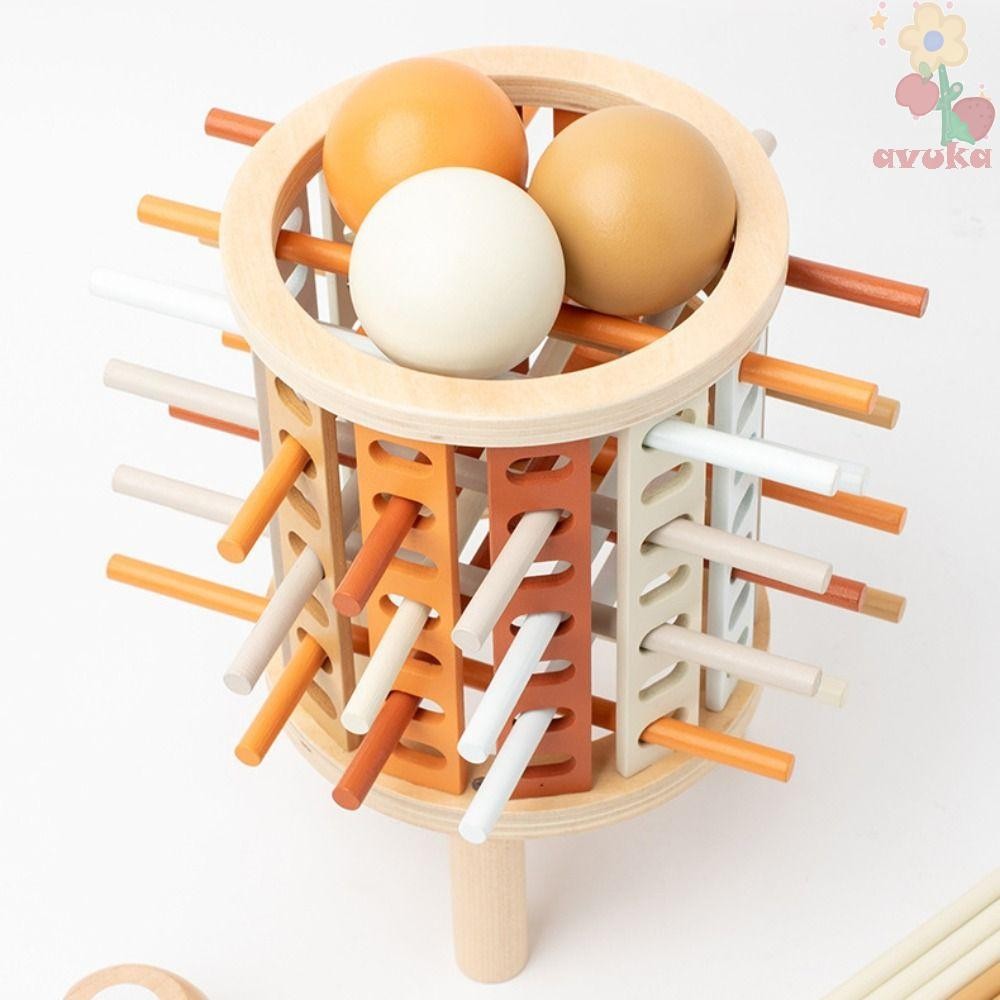 AVUKA Sticks Counting Toy, Wooden with Sticks Building Blocks Tower Toy, Stacking Toy Board Game Montessori Educational Fine Motor Skills Toy Childrens Christmas Gifts