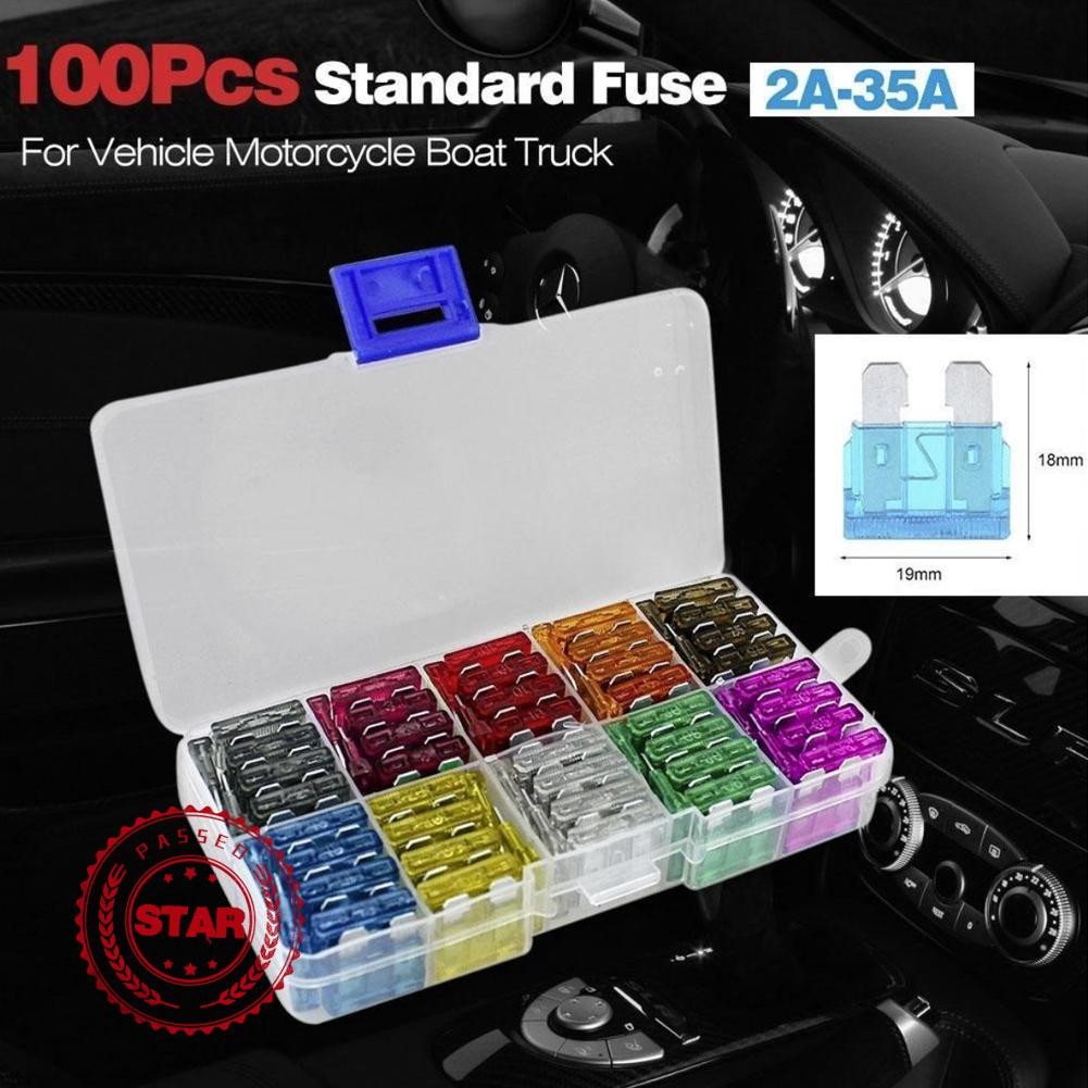 100PCS Standard Fuse For Vehice Motorcycle Boat Truck 2A-35A Car Insurance Tablets Car Fuse Q5G8