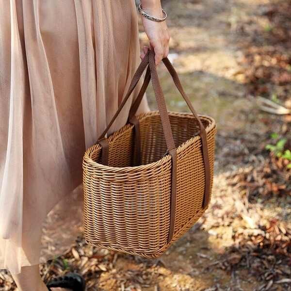 Picnic Basket 野餐篮子 Picnic Container snack bread storage basket moon cake fruit basket egg gate crab basket Sturdy Woven Basket HOTSELLING ins ❄Rattan Cloth Bag Hand Basket Hand Basket Gift Basket Flower Basket Fruit Basket Vegetable Basket Shopping
