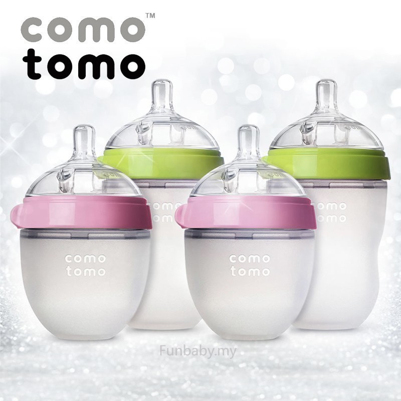 READY STOCK COMOTOMO Baby Milk Bottle_Bottle Susu Puting susu Silicone_Anti-fall and Anti-flatulence_5OZ&8OZ
