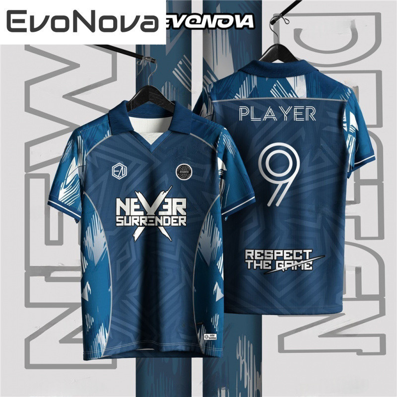EvoNova never surrender Full sublimation Futsal Football jersey custom name men's shirt Mesh T-Shirt sports breathable fabric Retro Collar high-quality Jersey