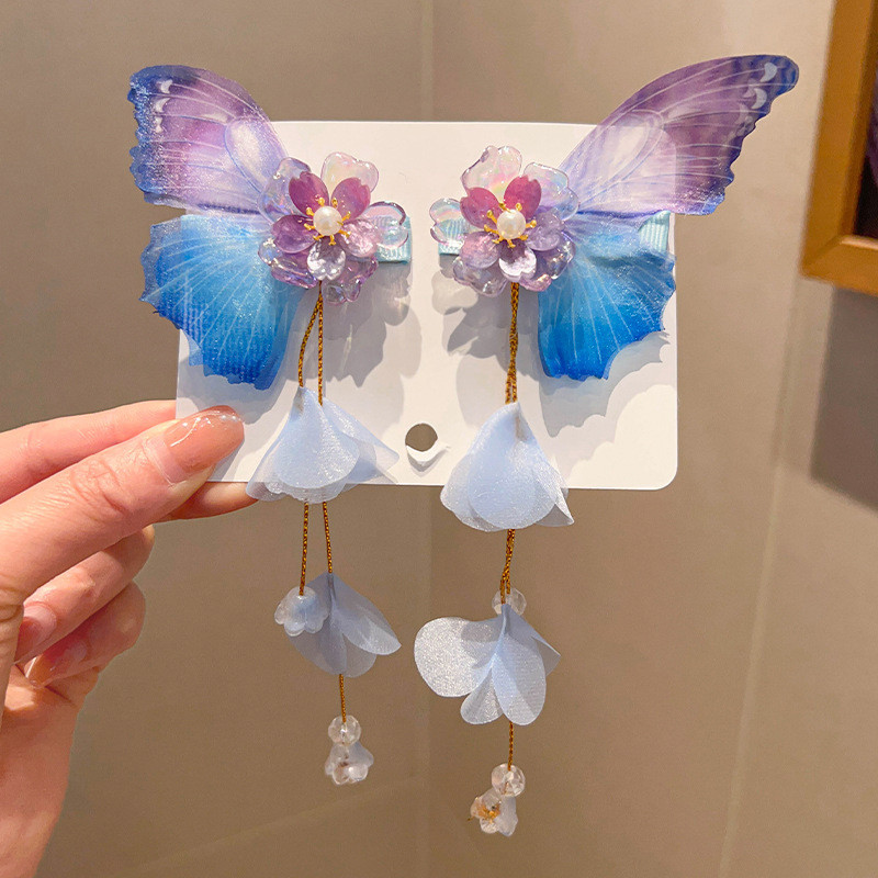 Children Flower Headdress Butterfly Hair Clip Girl Tassel