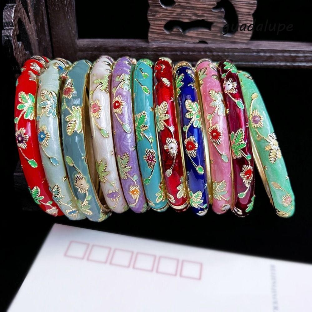 GUADALUPE Chinese Cloisonne Bracelet, Traditional Double Bangle Peony Filigree Flower Bangle, Handicraft Enamel Classic Chinese Women's Hand Bracelet Gifts for Women Girl