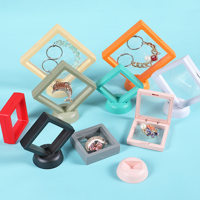 3D Jewelry Floating Display Organizer Box Transparent Dustproof Rings Gemstone Necklaces Holder Case