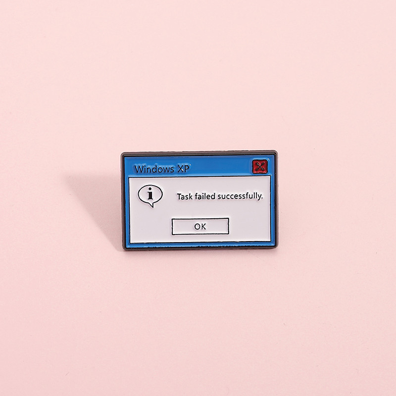 ‘Task Failed Successfully’ Personalized Text Enamel Brooch Cute Funny Prompt Box Metal Pin Backpack Accessories Gift for Friends