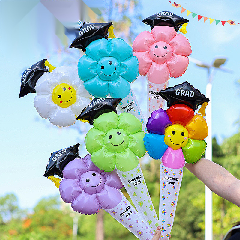 Graduation Sunflower Balloon Handheld Balloon School Photo Props Graduation Party Balloon