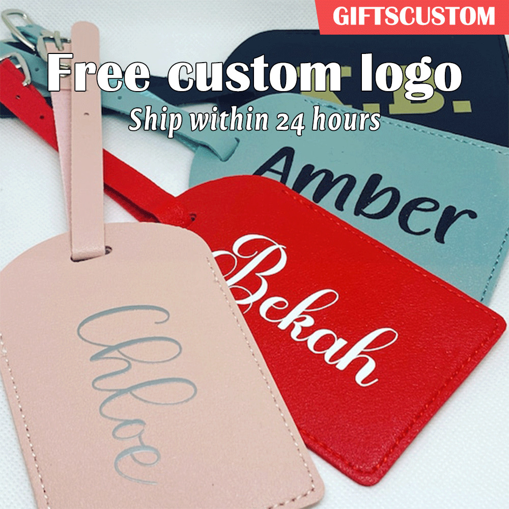Free personalized initials luggage tag, made of PU leather, suitable for luggage, handbags, travel bag labels, perfect as a gift