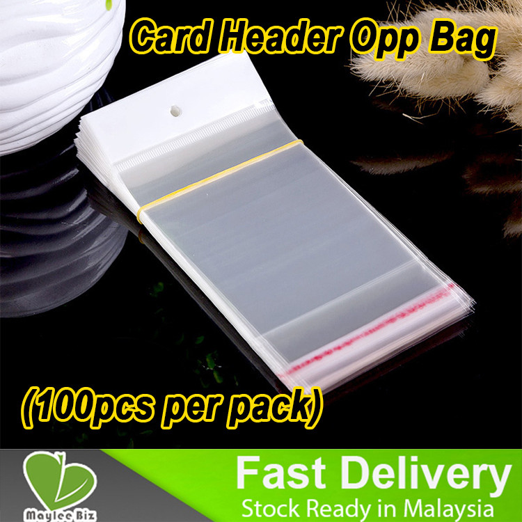 (100pcs per pack) Self Adhesive Clear White Transparent Card Header OPP Plastic Packing Bag buku Tudung Baju Kurung