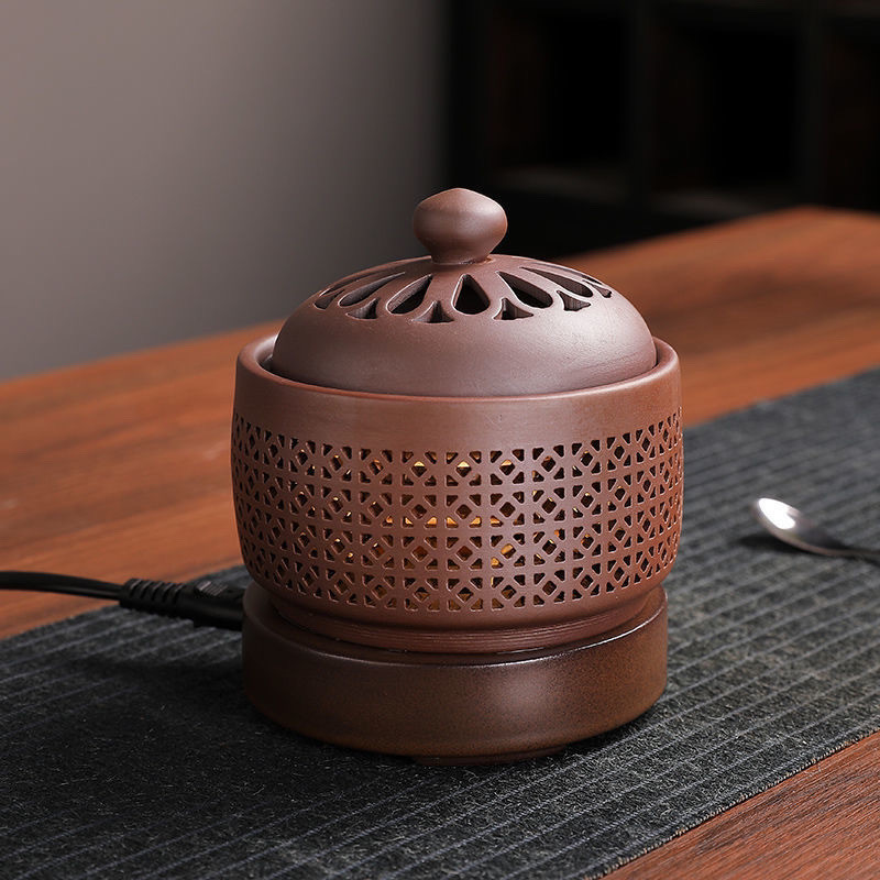 Small Small Electronic Aromatherapy Burner Essential Oil Lamp Ceramic Purple Sand Electric Incense Burner Essential Oil Thermostatic Burner Incense Burner Electronic Plug-In Type
