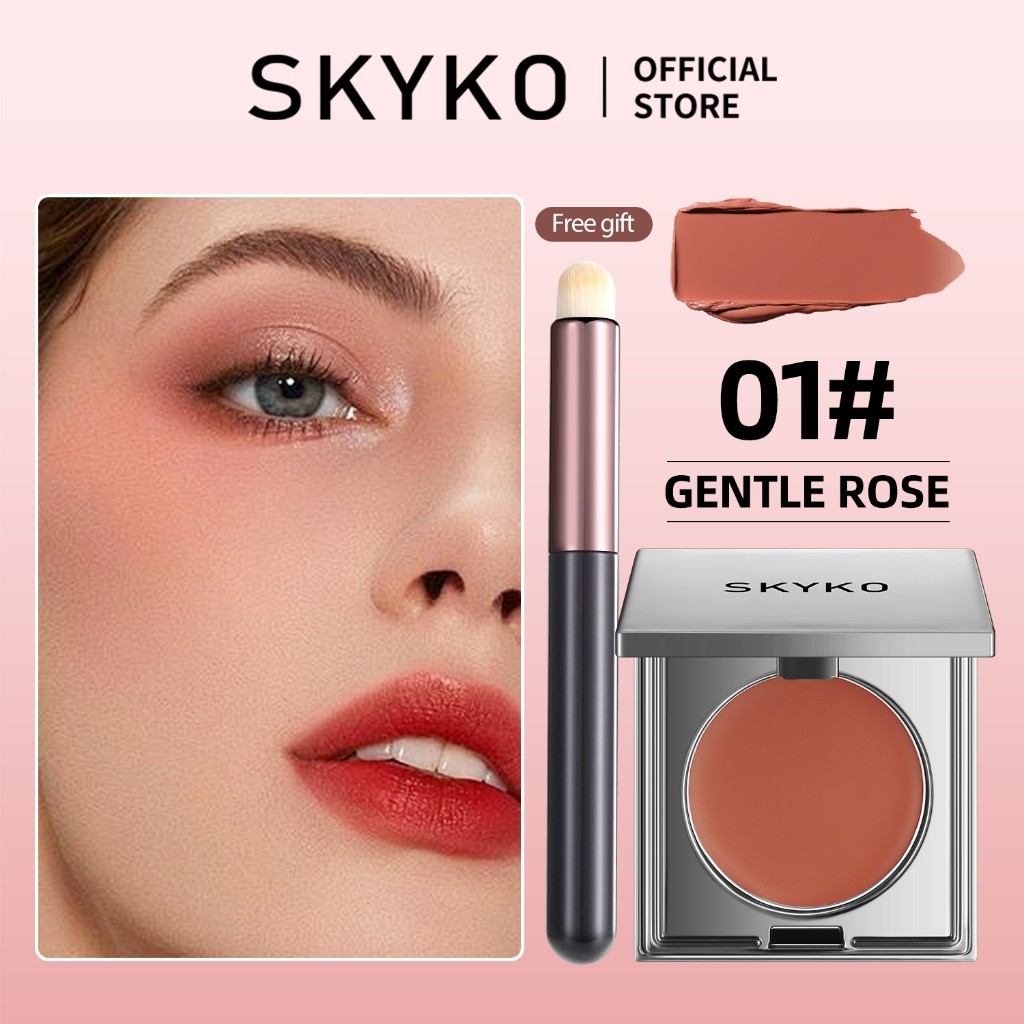 Multi Quality SKYKO 3 1 Makeup Blush Cream Lip & Cheek Face Beauty Bonus Lipstick Brush Durable Have - Image 4
