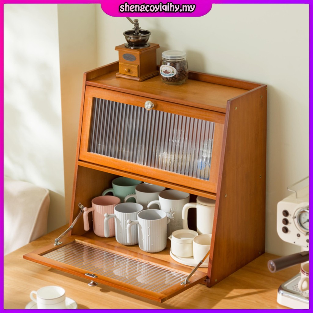 Ready Stock Muji Style Bamboo Kitchen Cabinet 50cm Almari Coffee storage rak cawan table rack