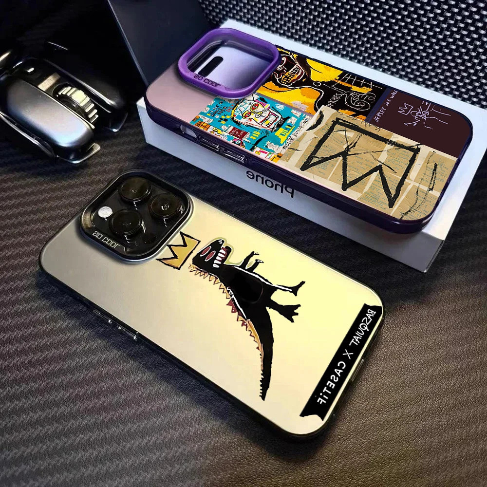 Jean-Michel Basquiat Phone Case For iPhone 16 15 14 13 12 11 Pro Max Black Matte Multicolor Laser Metallic Aurora Cover