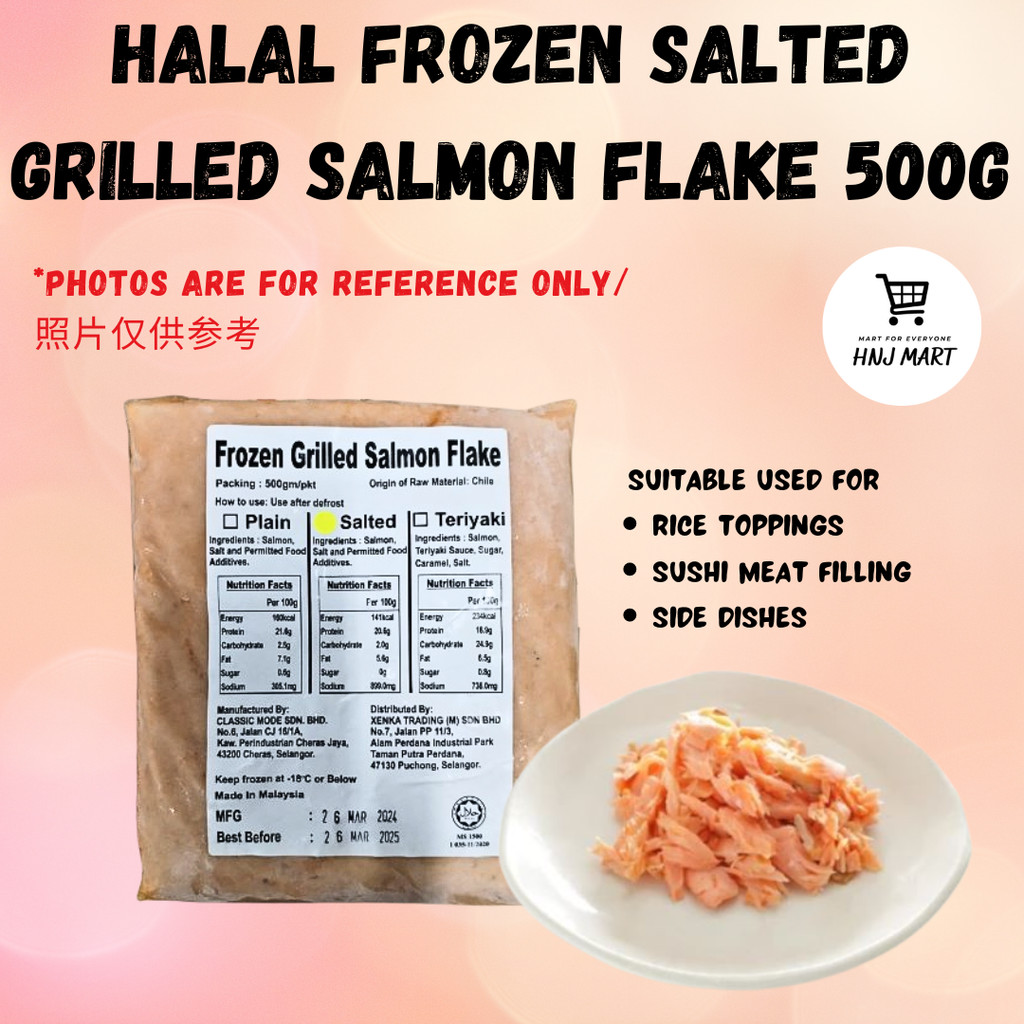 HALAL FROZEN GRILLED SALMON FLAKE 500G