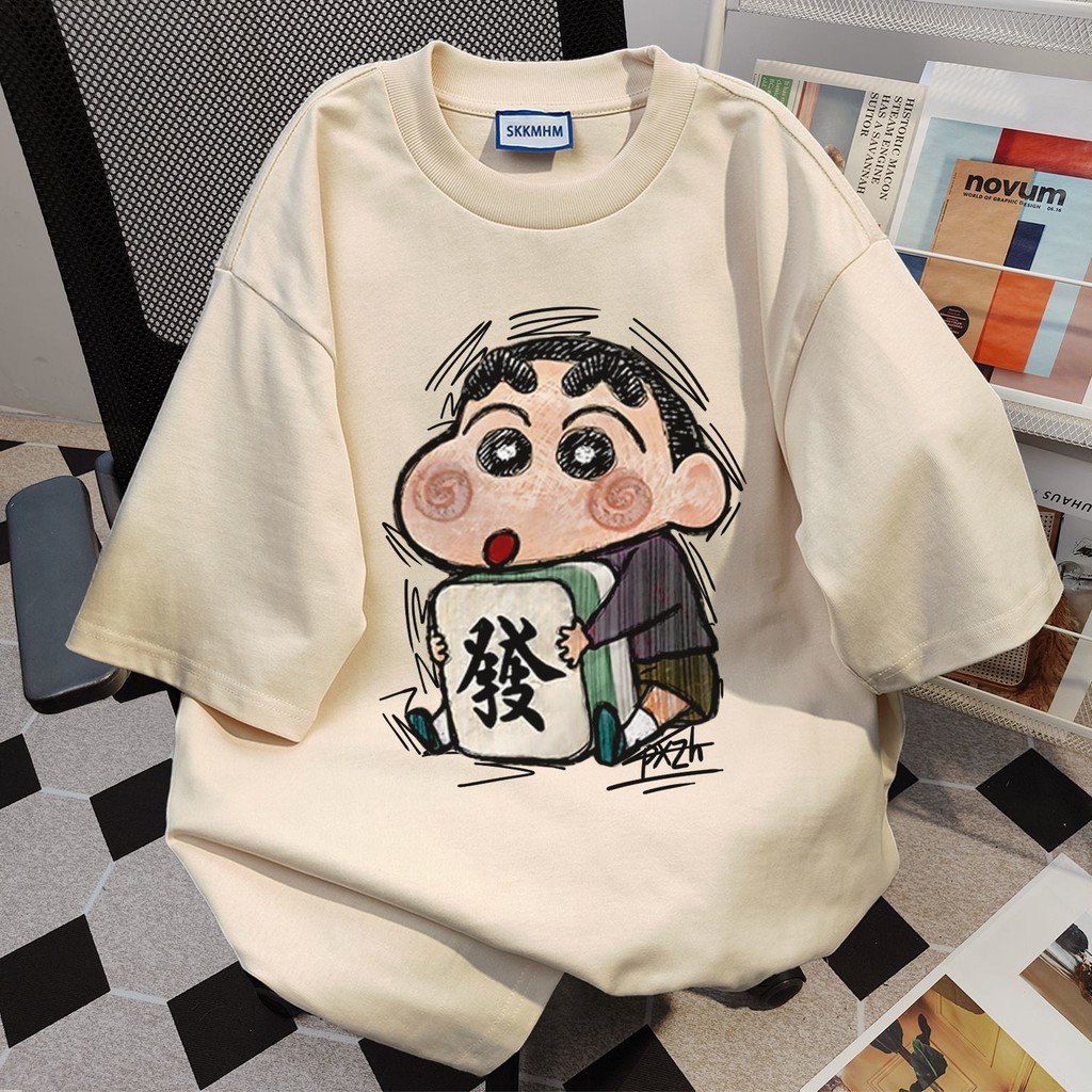 Summer Cute Loose Round Neck Short Sleeve Women's T-shirt Japanese Crayon Shin Chan Cartoon Printed Bottom Shirt Top