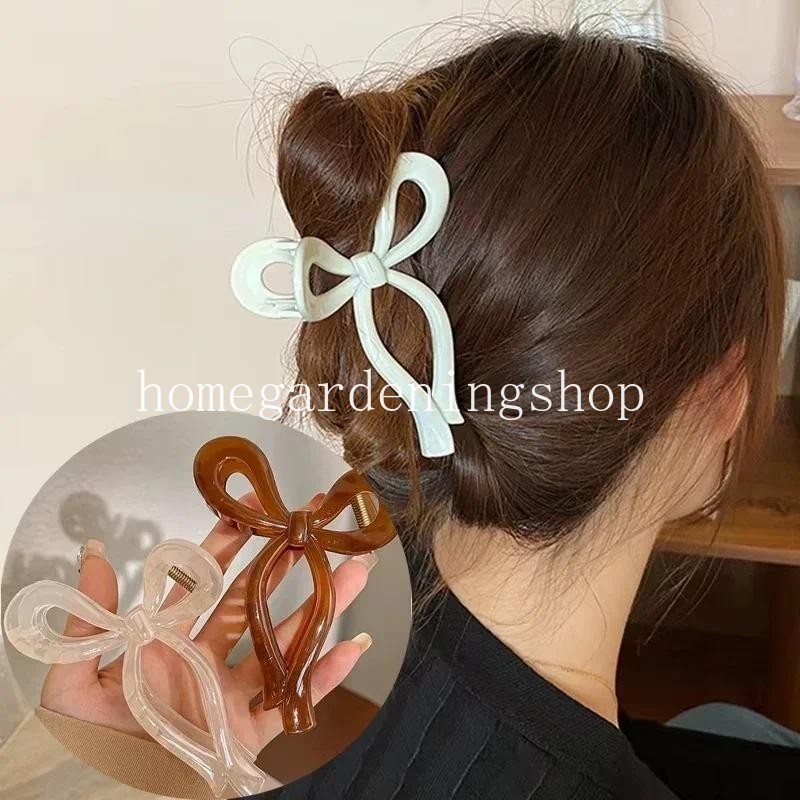Ponytail Bow Large Hair Claw Crab Hair Accessories for Women Solid Acrylic Bowknot Hair Clips Hairpins Girls Barrettes Headbands