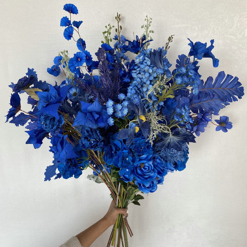 Wedding Simulation Flower Royal Blue Starry Sky Hanging Decoration Silk Flower Wedding Road Guide Arch Ceiling Fake Flower Flower Row