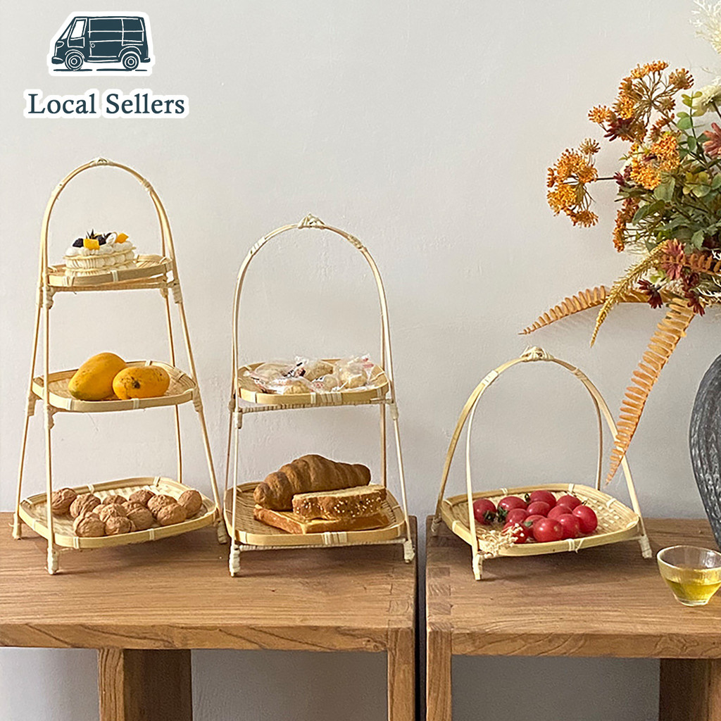 【READY STOCK 】Layer Multi-functionHand Handwoven Fruit Basket Bakul Rotan Bertingkat 竹制托盘