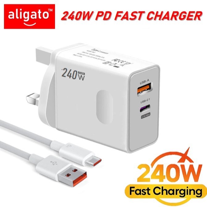 ALIGATO PD Adapter 240W Plug Wall Charging Travel Mobile Phone Charger for USB Interface for OPPO VIVO HUAWEI Etc