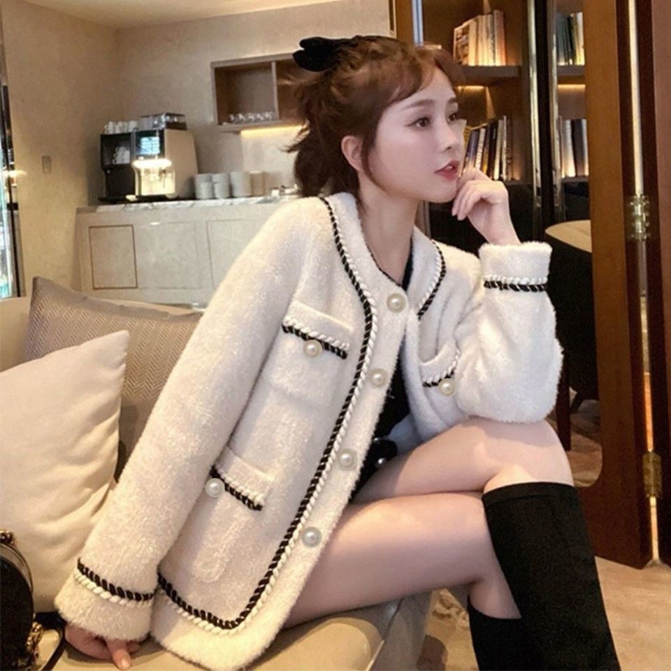 french styleImitation Mink Fleece Thickened Short Jacket Women's 2025 Spring Fashionable Very Fairy Cardigan Woolen Top