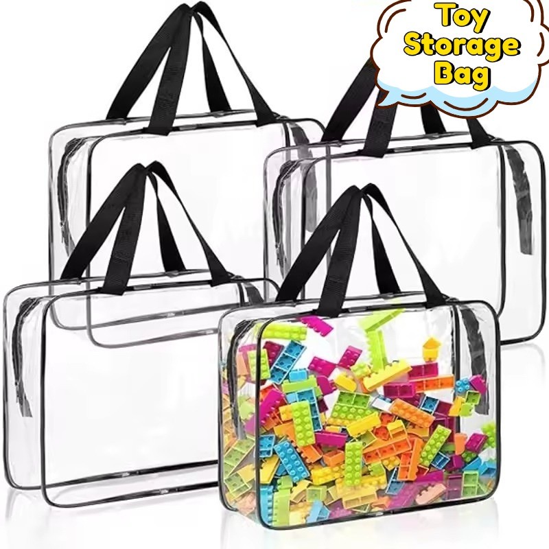 Large Capacity Toy Storage Bags Handheld Clear PVC Board Game Books Building Blocks Puzzle Storage Pouch Waterproof Travel Organizer #Meteorite