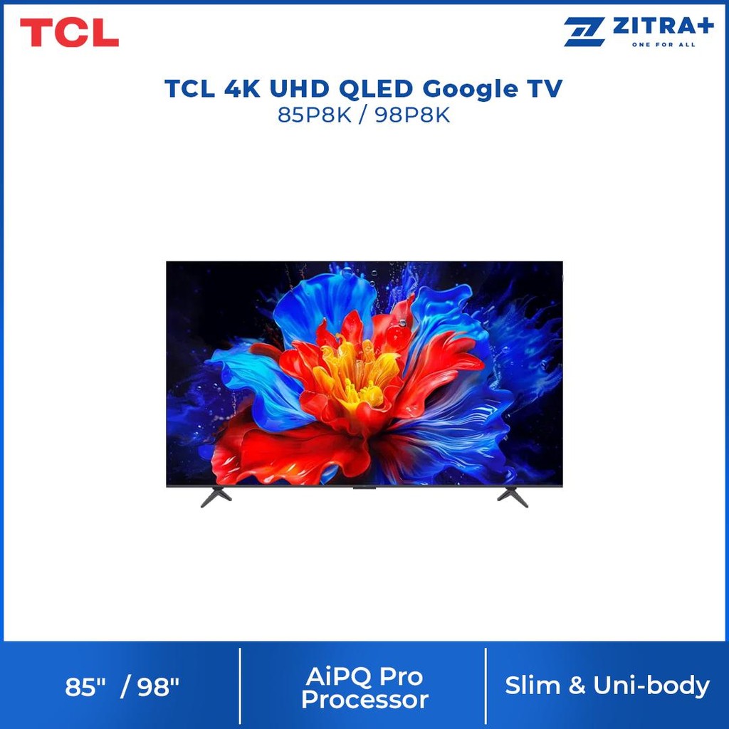 [New Model] TCL 85"/98" 4K UHD QLED Google TV 85P8K/98P8K | QLED | 144Hz Native Refresh Rate | ONKYO 2.1 Hi-Fi System