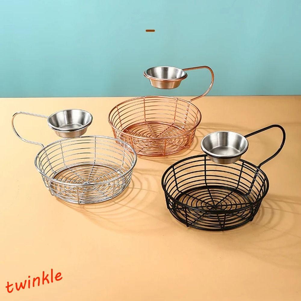TWINKLE1 French Fries Basket, Hanging Sauce Cup Stainless Steel Creative Snack Plate, Practical Sturdy Rust-proof Lightweight Snack Serving Tray Fried Chicken Wings