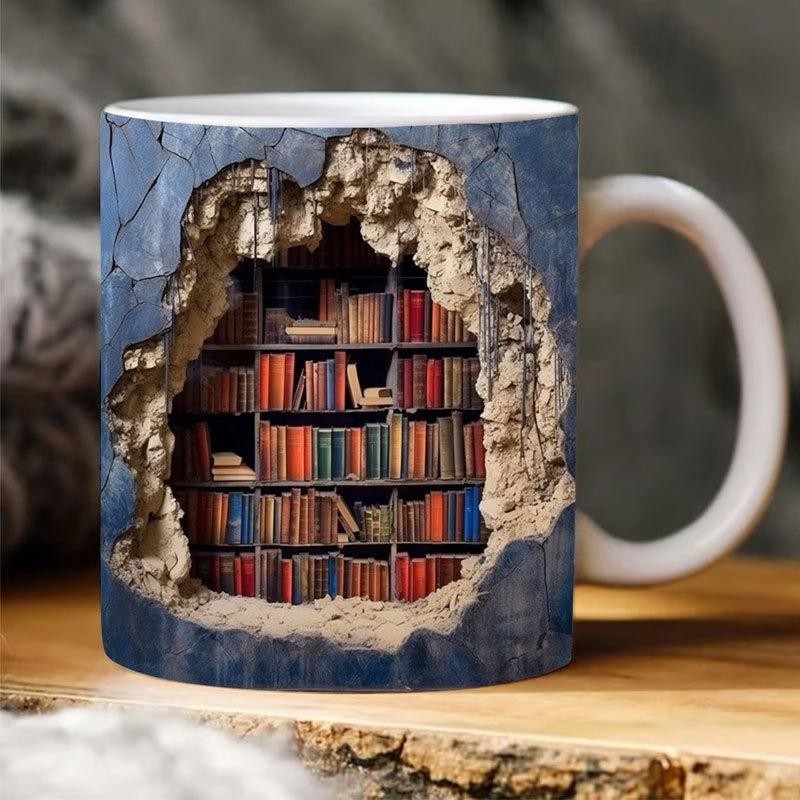 3D Books Coffee Mugs, 3D Bookshelf Mug, Creative Space Design Multi-Purpose Mugs, Book Lovers Coffee Mug, Library Bookshelf Mug, Cute Mug Ceramic Coffee Mugs for Women and Men