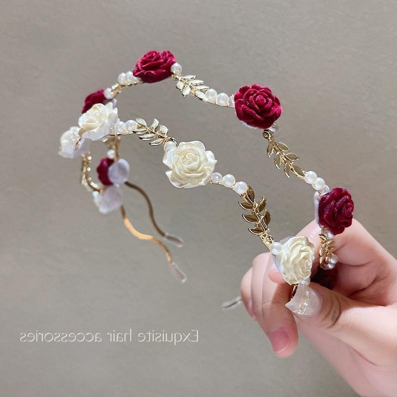 Rose Headband Pearl Flower Fairy Bridal Wedding Elegant Crown Bride Girl Hair Accessory Styling Tool