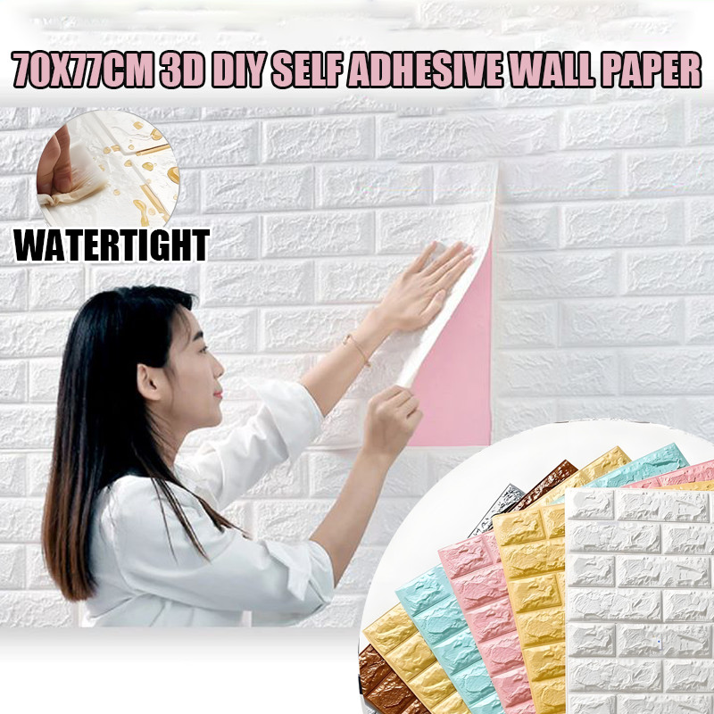 READY STOCK 70x77cm 3D DIY Self Adhesive Sticker Brick Foam Wallpaper DIY 3D自粘墙纸 3D Wall Paper Dinding / Pelekat Dinding