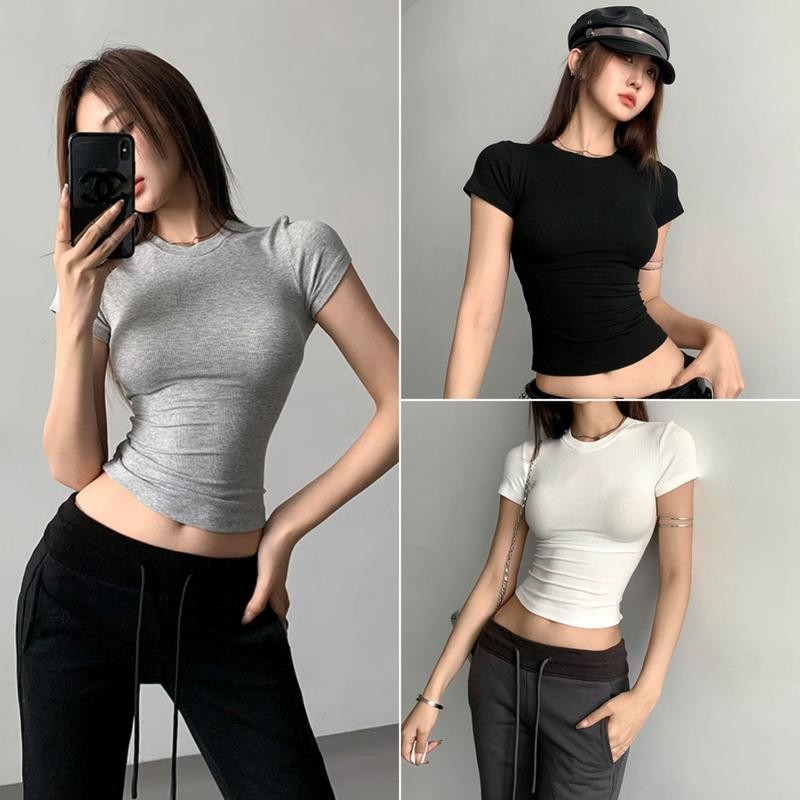 Women's T-Shirt Ready To Ship Star Shirt Vintage Unique Thread Design Short-Sleeved Sexy Style Round Neck Slim Fit