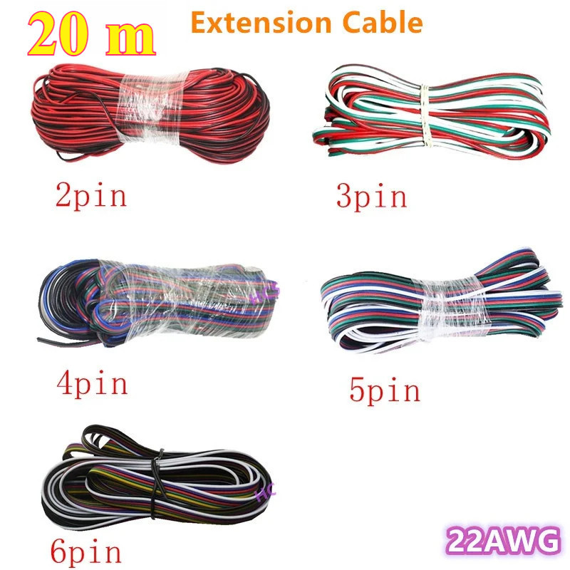 Multi Versatile 20m 22 AWG 2Pin 3Pin 4Pin 5Pin 6Pin Electronic Cable Extension Wire Color Line 5050 3528 RGBW RGB CCT... - Image 2