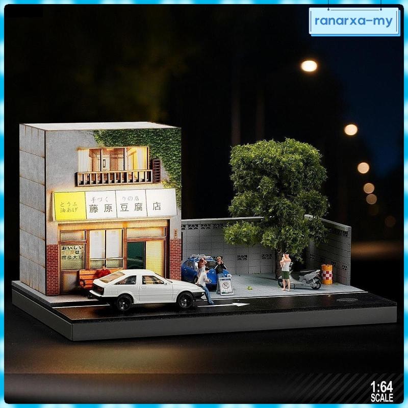 [RanarxaMY] 1:64 Scale Japanese Tofu Shop Model Diecast Car Model Display Box DIY Diorama Desktop Ornament Building Collection with Light
