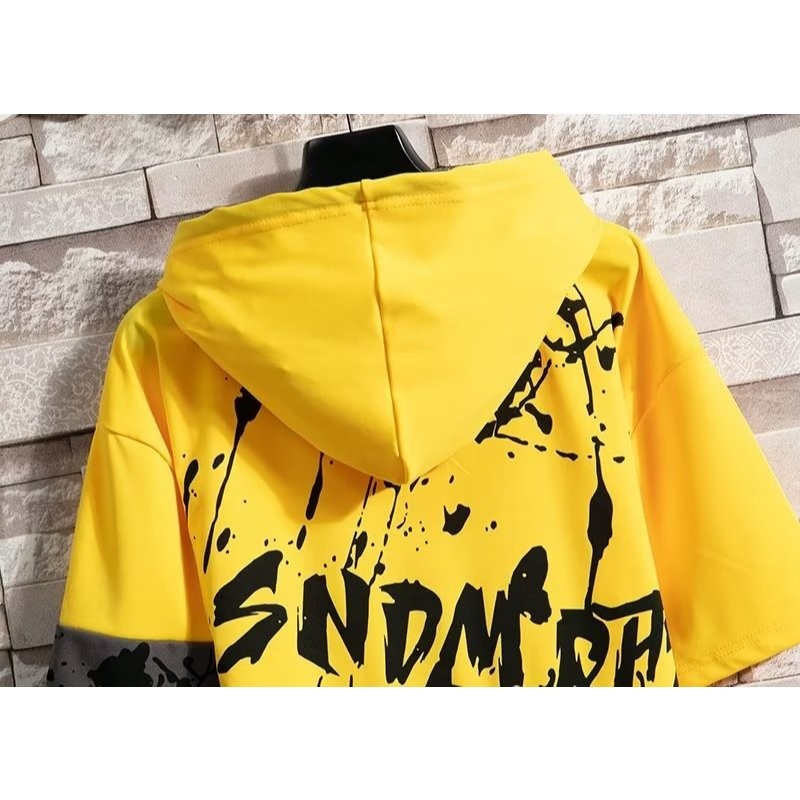Quality Durable Short Sleeve t-Shirt Men Summer New Style Trendy ins Splash Ink Hooded Fake Sweatshirt Ice Silk Stree... - Image 3