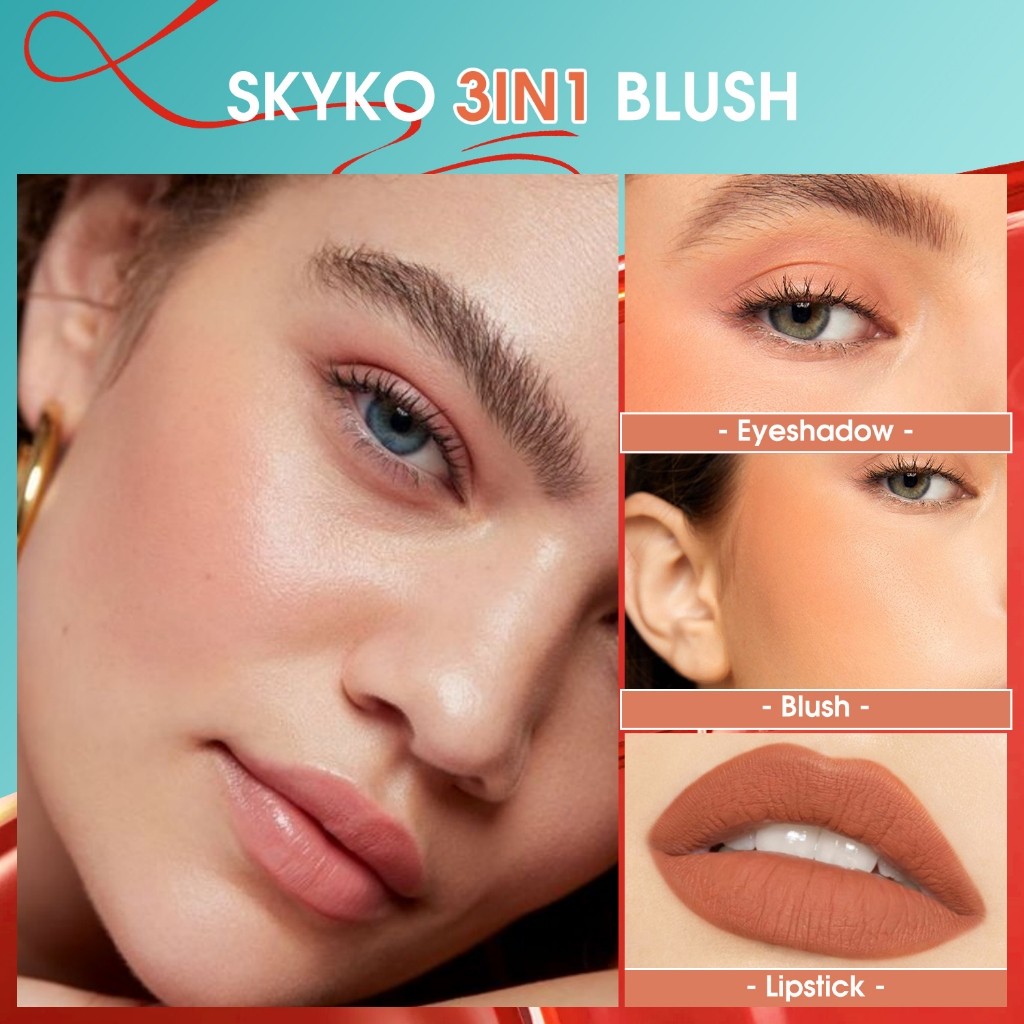 Multi Quality SKYKO 3 1 Makeup Blush Cream Lip & Cheek Face Beauty Bonus Lipstick Brush Durable Have