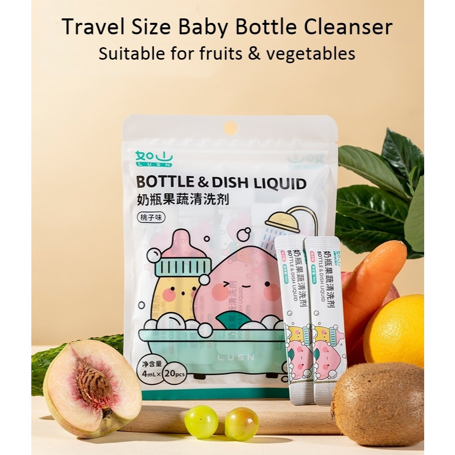 Eco-Friendly Baby Bottle Brush & Liquid Cleanser – Gentle Fruit & Vegetable Wash Detergent for Travel