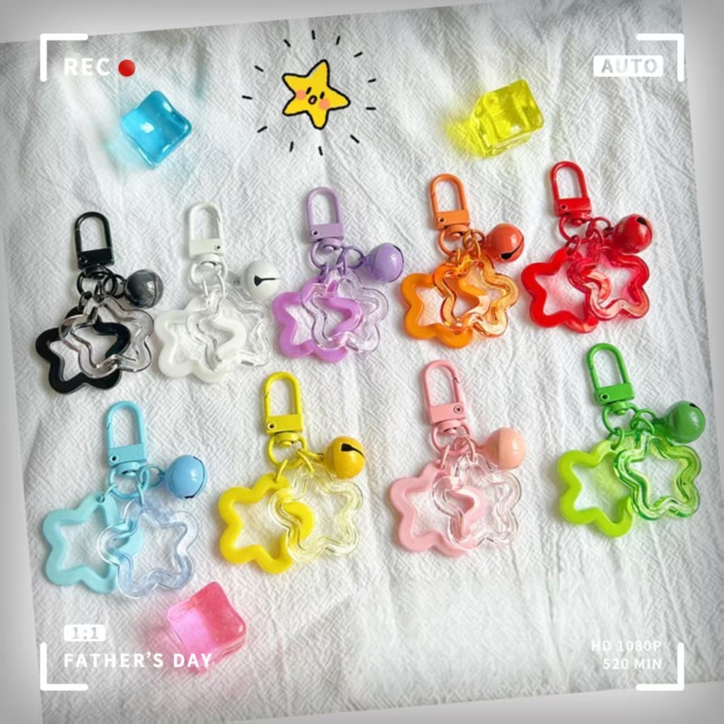 Acrylic Hollow Five Pointed Star Ins Pendant Children's Fun Keychain Pendant Wireless Headphone Cover Accessory