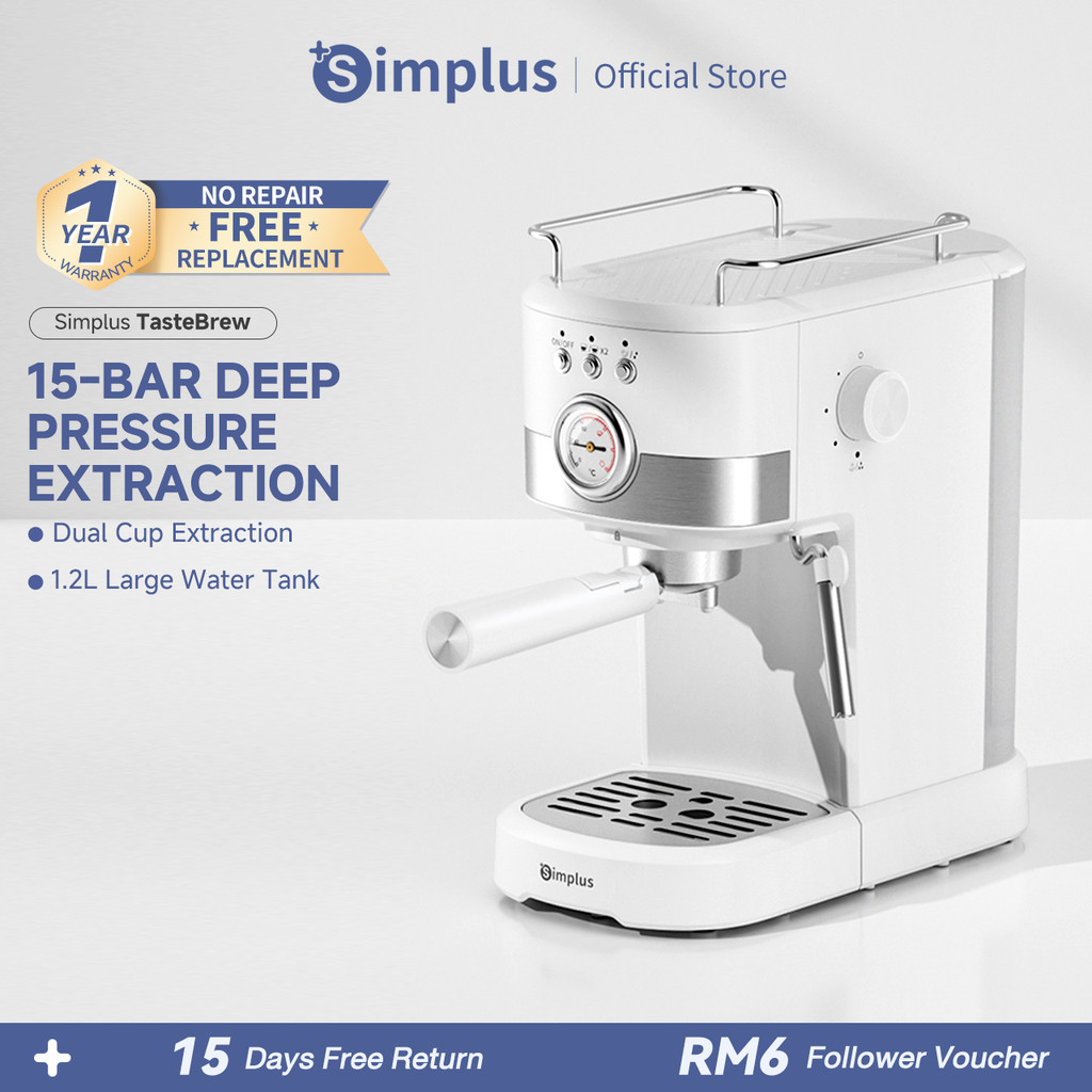 Simplus Coffee Maker Semi Automatic Espresso Extraction 15Bar High Pressure 1.2L Water Tank Mesin Kopi