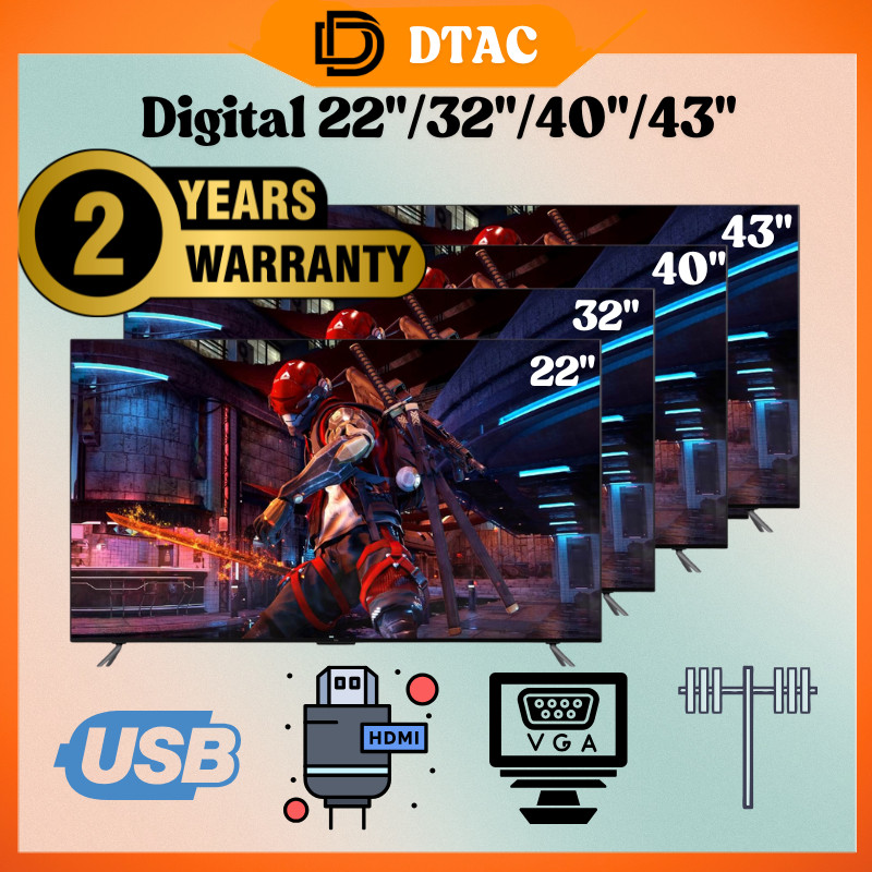 Televisyen Tv Digital Dtac 22/32/40/43 Inch Murah LED Kecil Digital Tv Full HD HDMI USB ANTENNA
