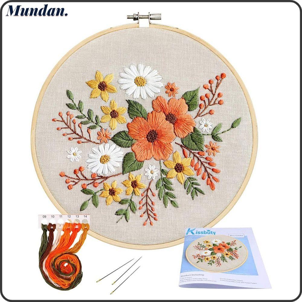 MUNDAN Embroidery Kit Floral Series with Bamboo Embroidery Hoop Needlework Crochet DIY Kit Embroidery Beginner Set Sulaiman
