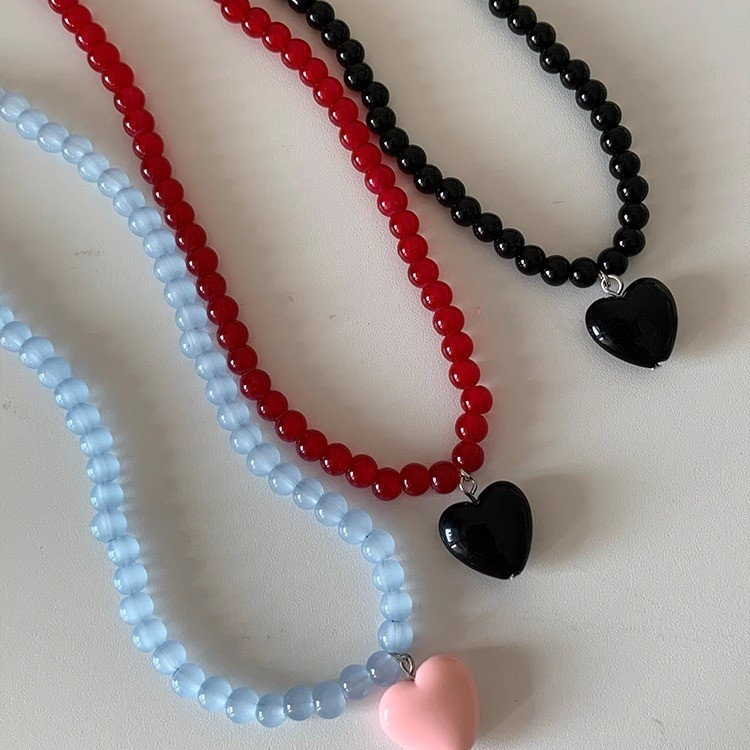 Candy Color Dopamine Heart Pendant Necklace Sweet Cool Y2K Clavicle Chain For Women Jewellery