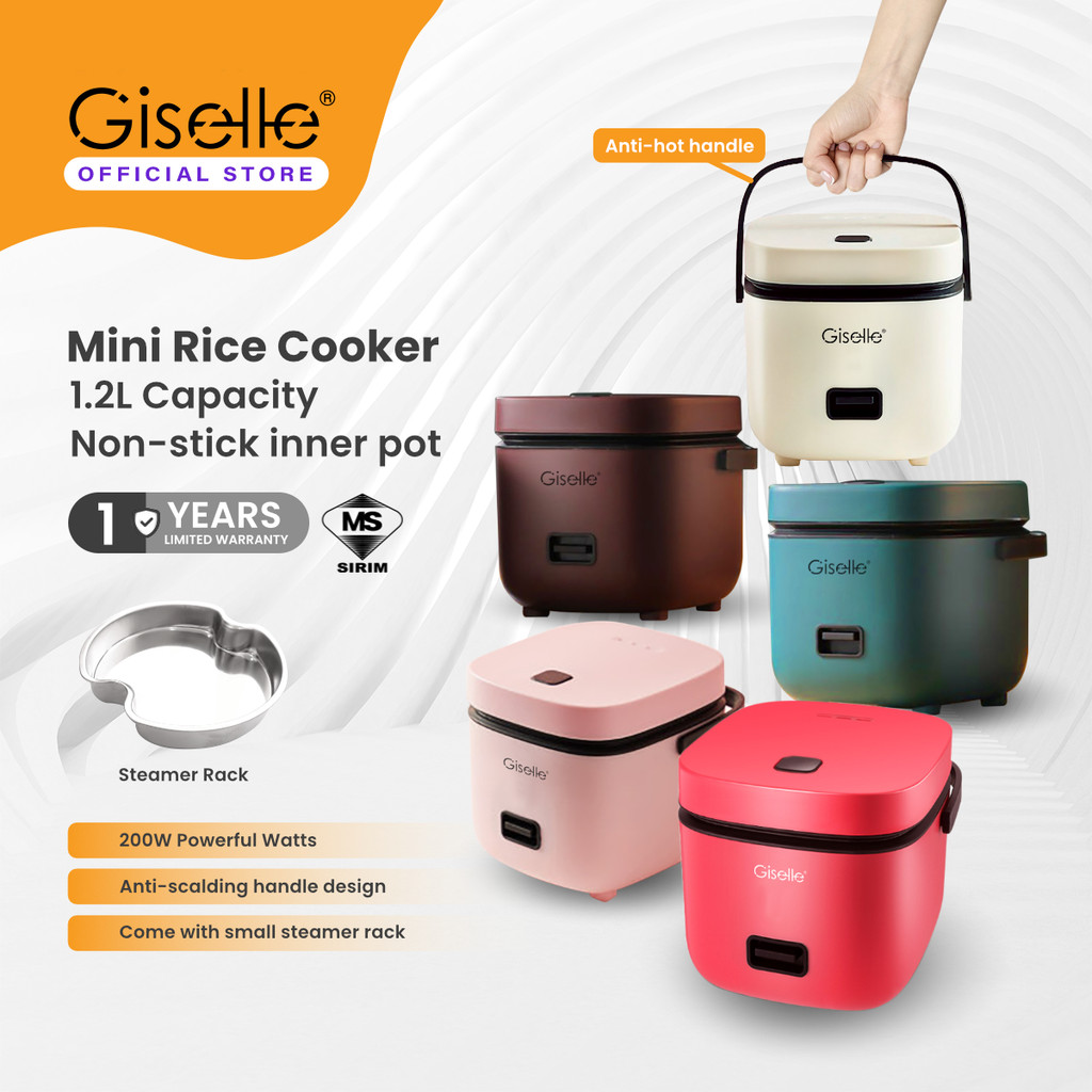 Giselle Mini Rice Cooker with Non-stick aluminium inner Pot (food grade)and Steamer (1.2L/200W) KEA0371