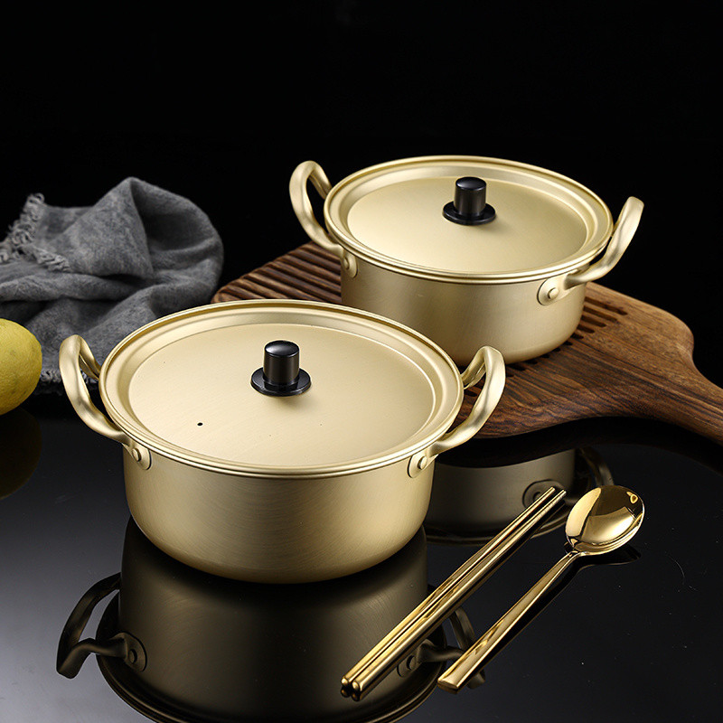 Korean Instant Noodle Pot Influencer Ramen Pot Small Cooking Pot Household Cooking Instant Noodle Pot Korean Noodle Cooking Pot Soup Pot Yellow Alumin